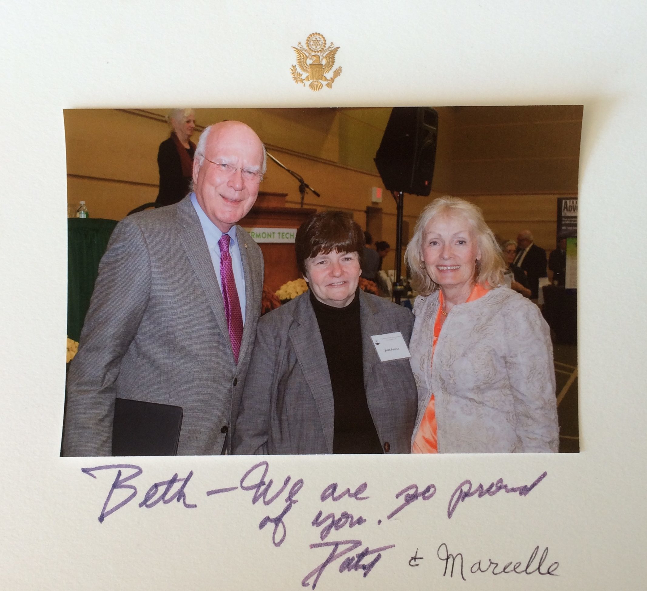 Beth with Senator Leahy and Marcelle Leahy